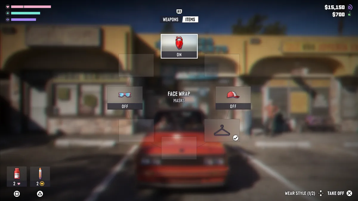The GTA 6 item wheel, weapon and item tabs, toggleable mask and consumables