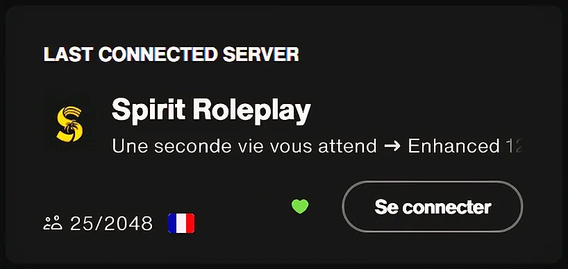 The Spirit Roleplay server listed in the FiveM Enhanced launcher